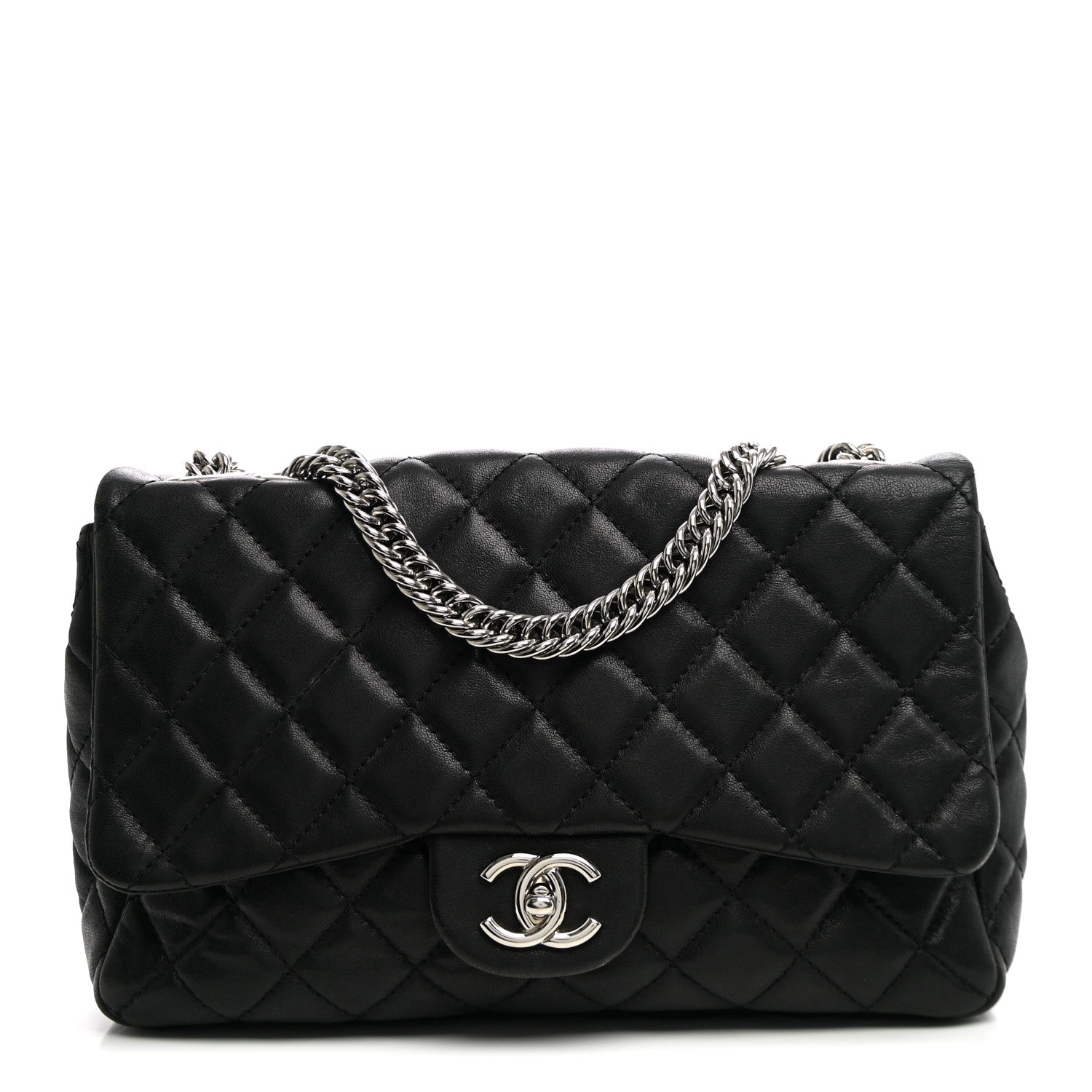 Chanel Washed Lambskin Quilted Bijoux Chain Jumbo Single Flap Black 1 of 10
