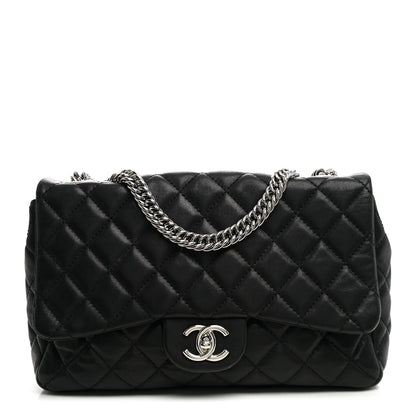 Chanel Washed Lambskin Quilted Bijoux Chain Jumbo Single Flap Black 1 of 10