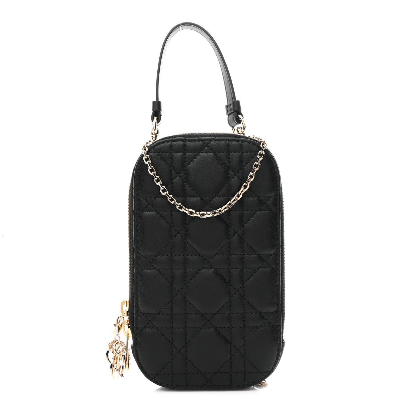 Lambskin Cannage Lady Dior Phone Holder Black