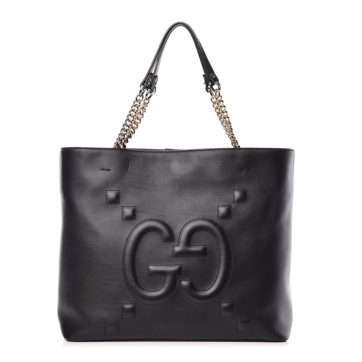 Gucci Apollo Calfskin GG Dadini Embroidered Chain Shoulder Tote Black 1 of 10