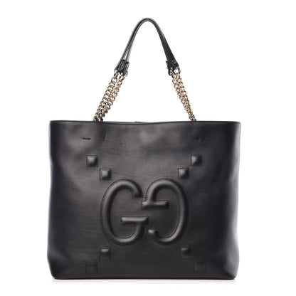 Gucci Apollo Calfskin GG Dadini Embroidered Chain Shoulder Tote Black 1 of 10