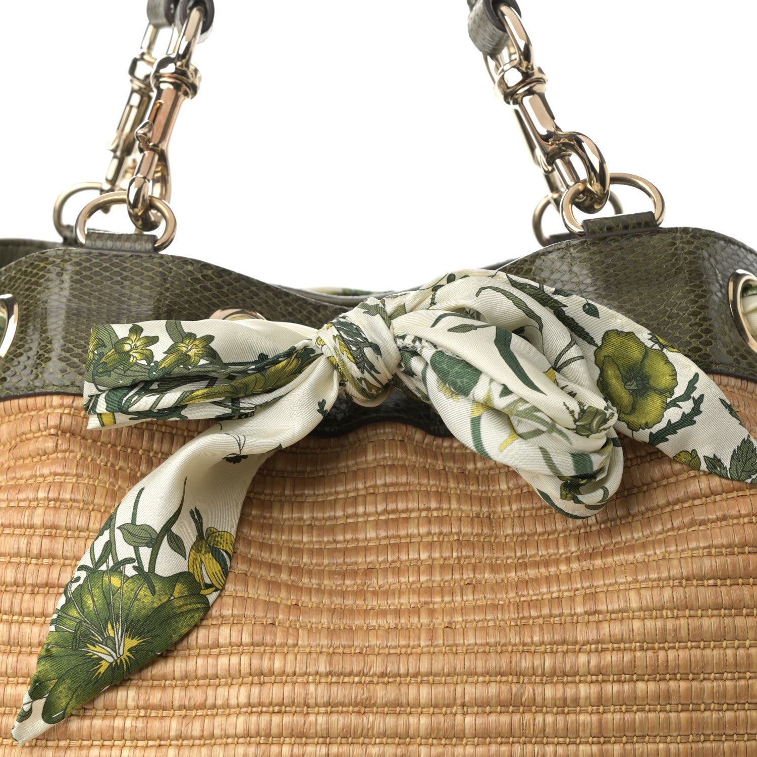 Gucci Natural Straw Ayers Snakeskin Positano Tote 9 of 12
