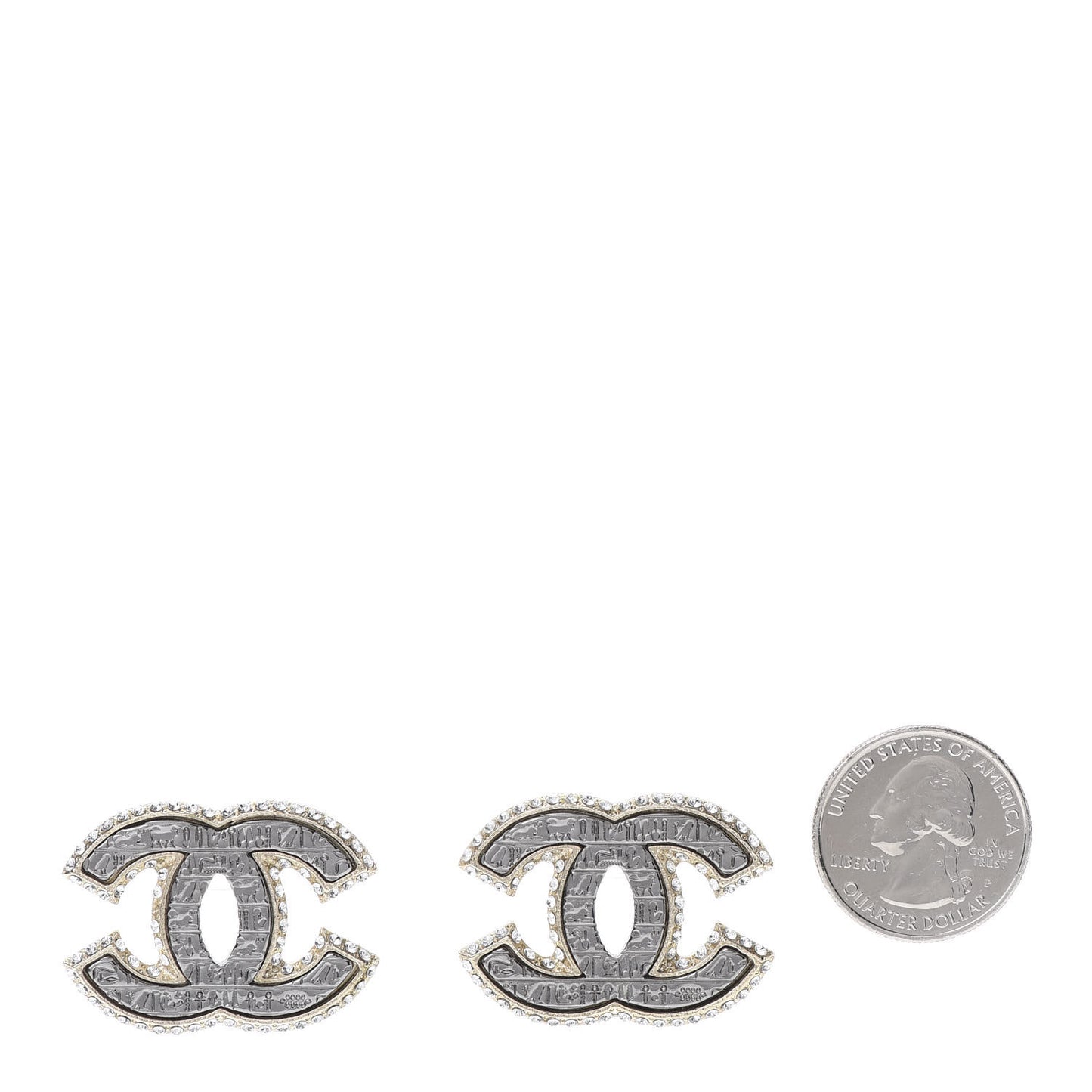 Metal Crystal Scarab CC Earrings Gold Silver