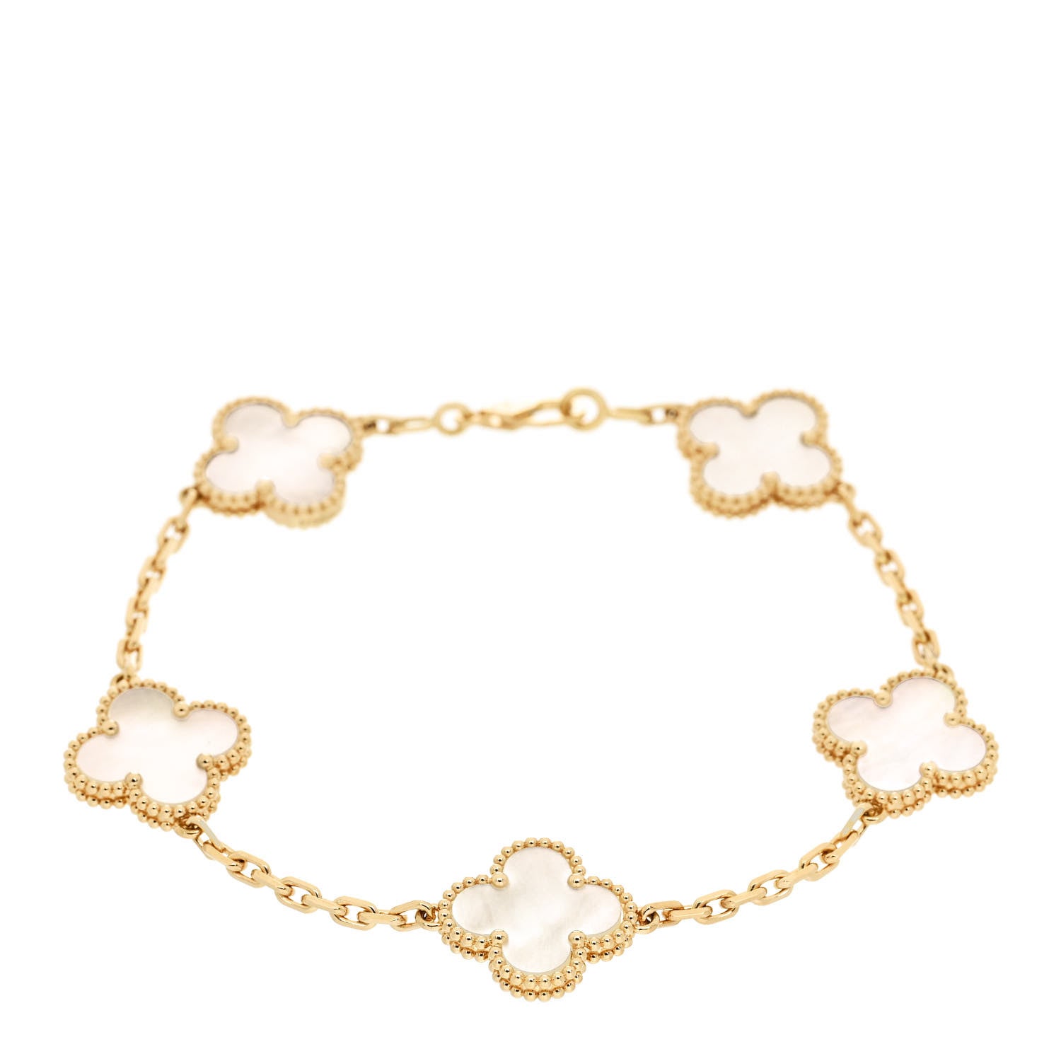 Van Cleef & Arpels 18K Yellow Gold Mother of Pearl 5 Motifs Vintage Alhambra Bracelet 1 of 6