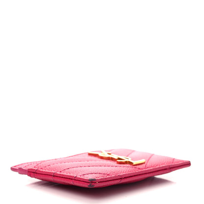 Saint Laurent Grain De Poudre Matelasse Chevron Monogram Credit Card Case Fresh Fuxia 4 of 9