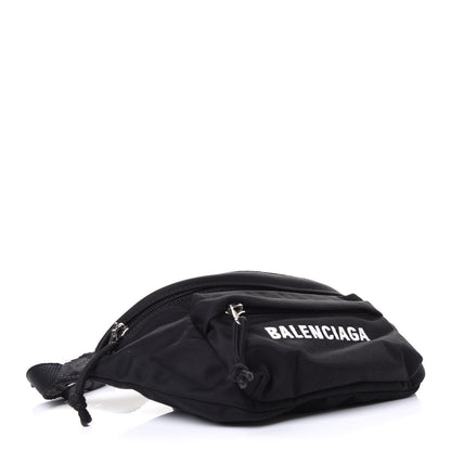 Balenciaga Sport Nylon Logo Embroidered Wheel Belt Bag Black White 3 of 4