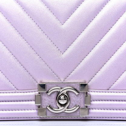 Chanel Metallic Lambskin Chevron Quilted Medium Boy Flap Purple 10 of 11