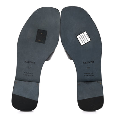 Hermes Box Calfskin Oran Sandals 37 Black 5 of 8