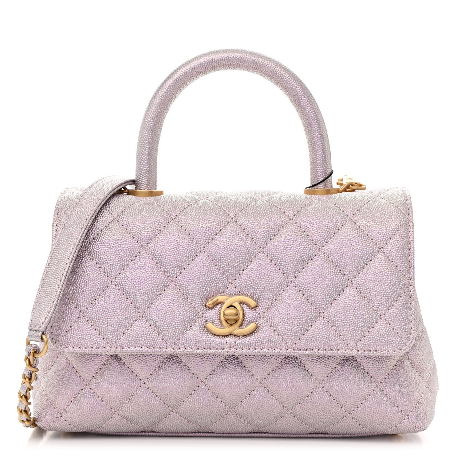 Chanel Metallic Caviar Quilted Mini Coco Handle Flap Light Pink 1 of 13