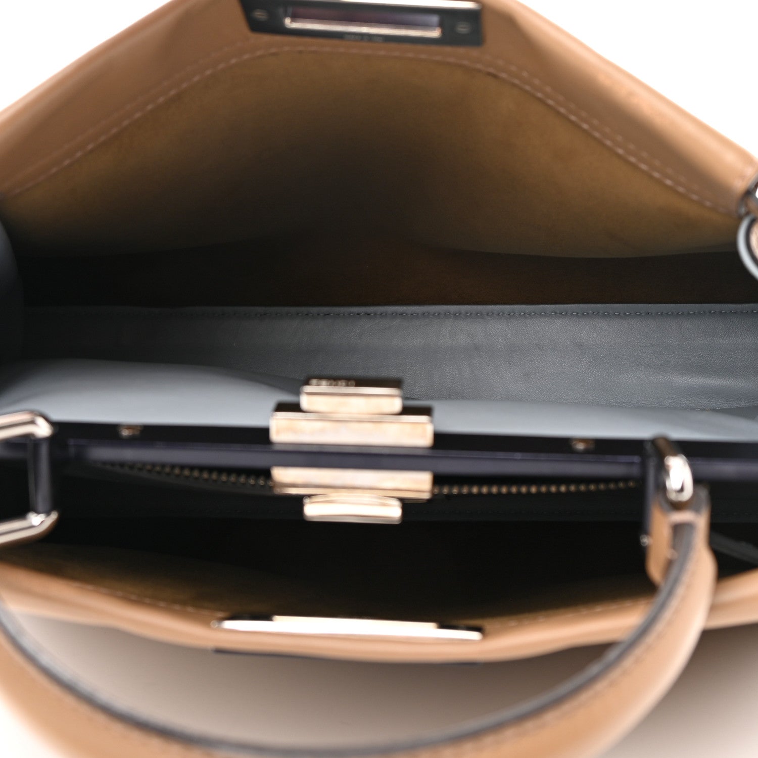 Fendi Vitello Seta Shiny Nappa Medium Peekaboo Iconic Satchel Cuoio Ardesia 6 of 10