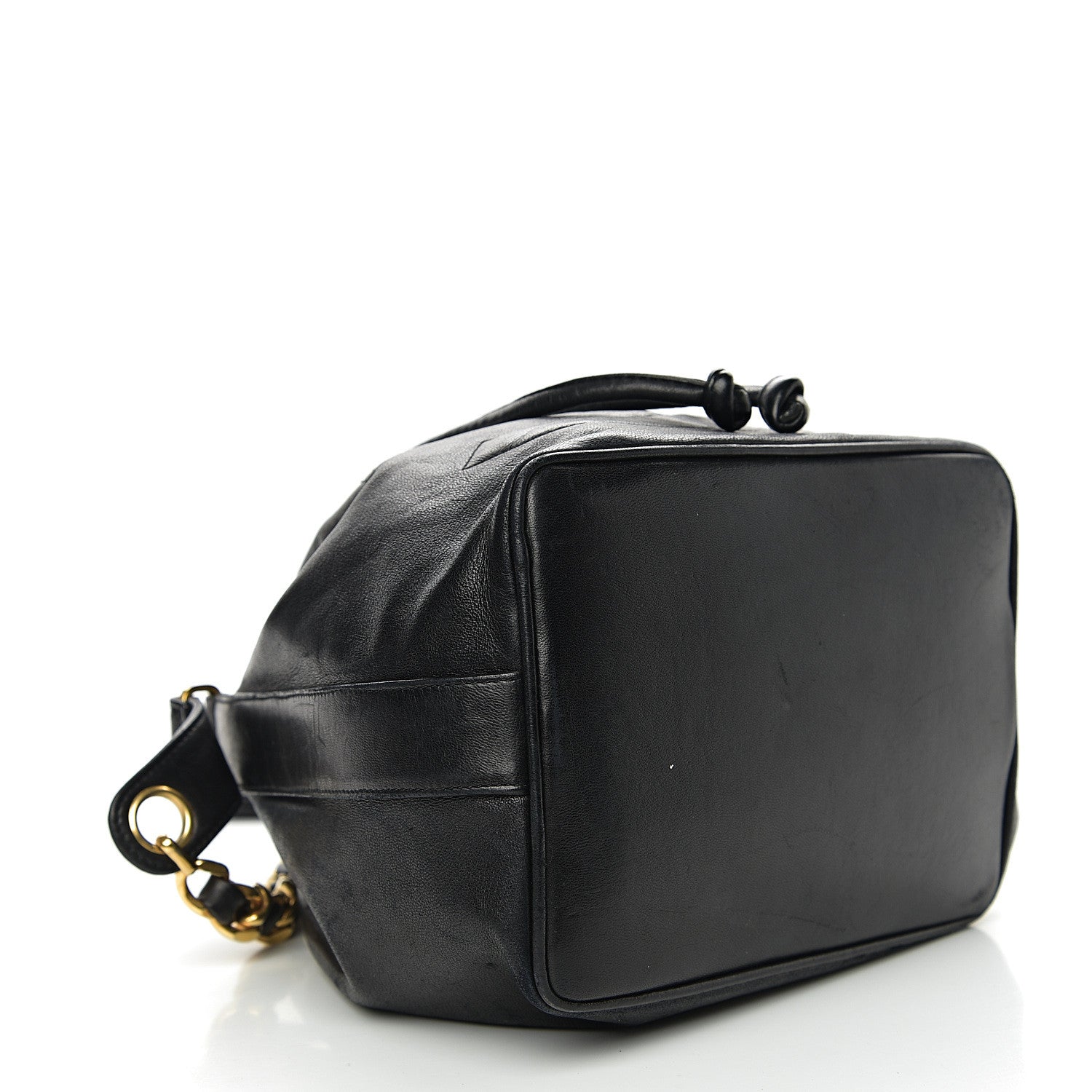 Chanel Lambskin CC Stitched Drawstring Bucket Bag Black 4 of 11