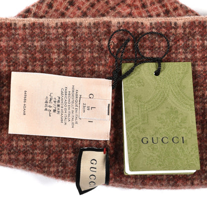 Gucci Wool Check Logo Beanie Hat L 59 Orange Beige 4 of 4