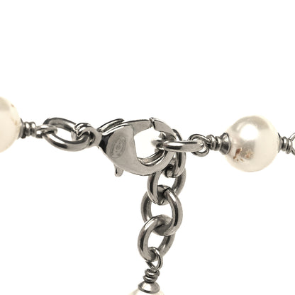 Chanel Graduated Pearl Crystal CC Long Necklace Silver 4 of 6