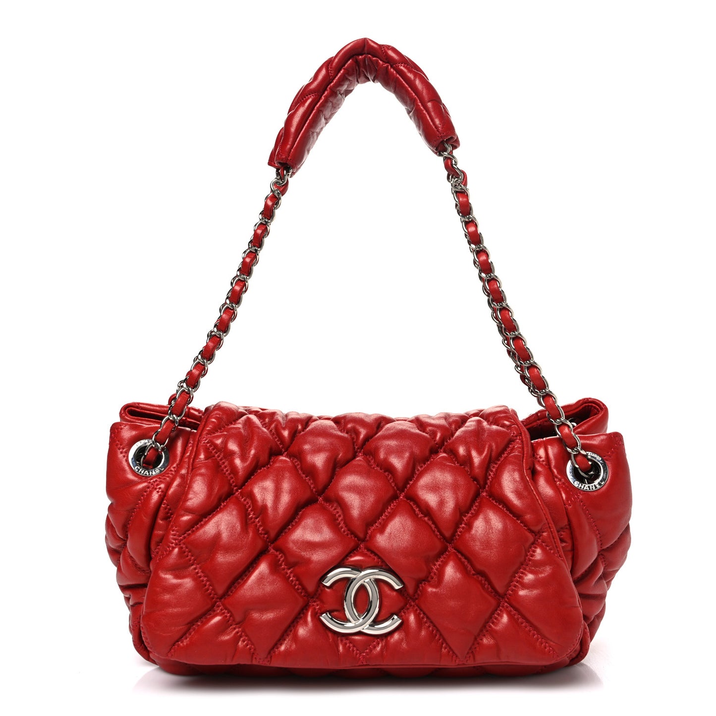 Calfskin Bubble Quilt Accordion Flap Red