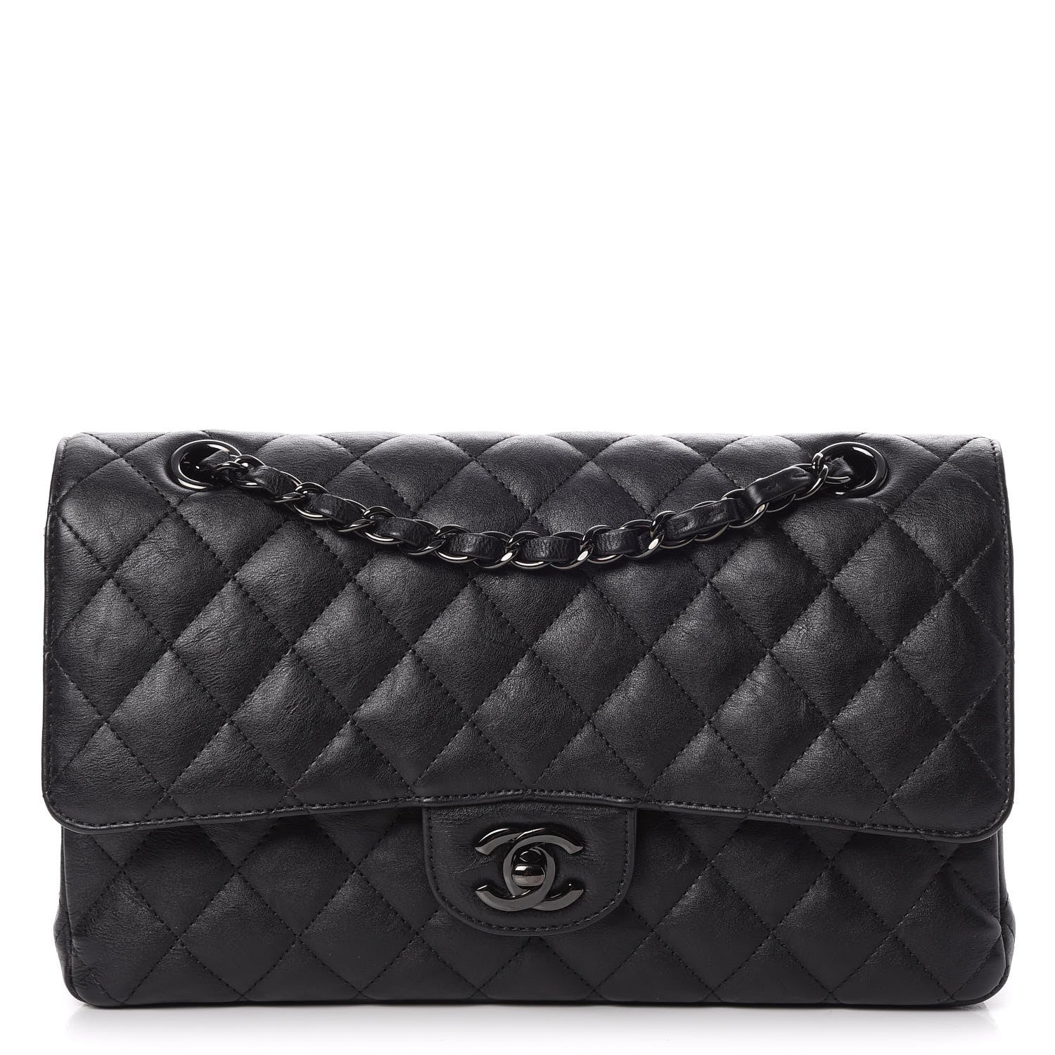 Chanel Crumpled Calfskin Quilted Medium Double Flap So Black 1 of 8