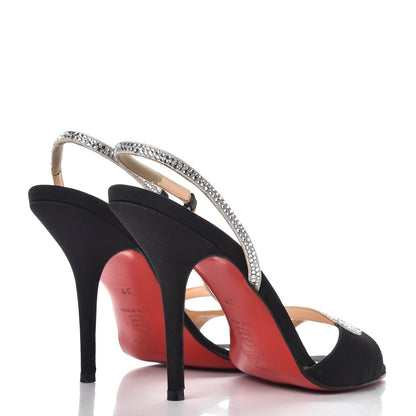 Christian Louboutin Satin Crystal Slingback Sandals 39 Black 4 of 13