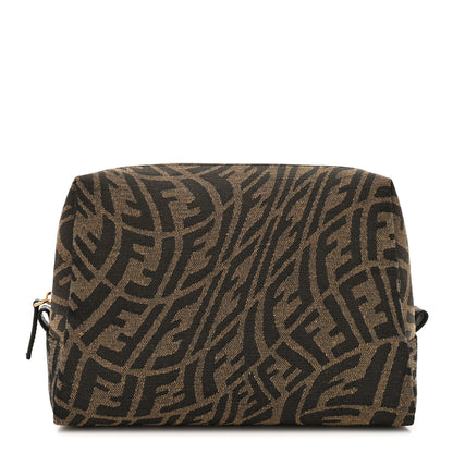 Fendi X SARAH COLEMAN Fabric Jacquard Vitello King FF Vertigo Medium Trapezoid Beauty Pouch Tobacco Moro Black 1 of 7