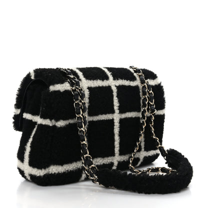 Chanel Shearling Lambskin Large Fluffy Tartan Single Flap Black White 3 of 9