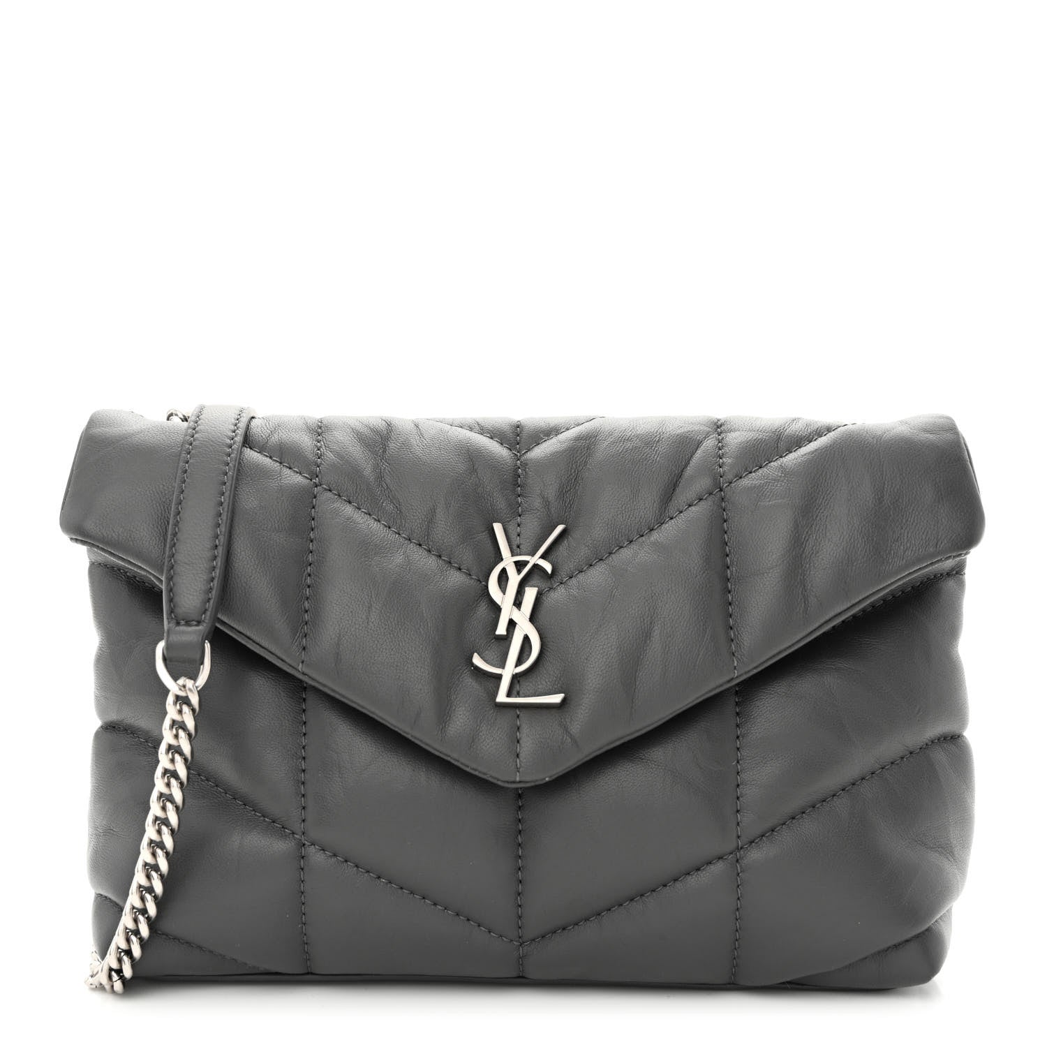 Saint Laurent Lambskin Quilted Toy Loulou Puffer Monogram Chain Satchel Storm 1 of 11