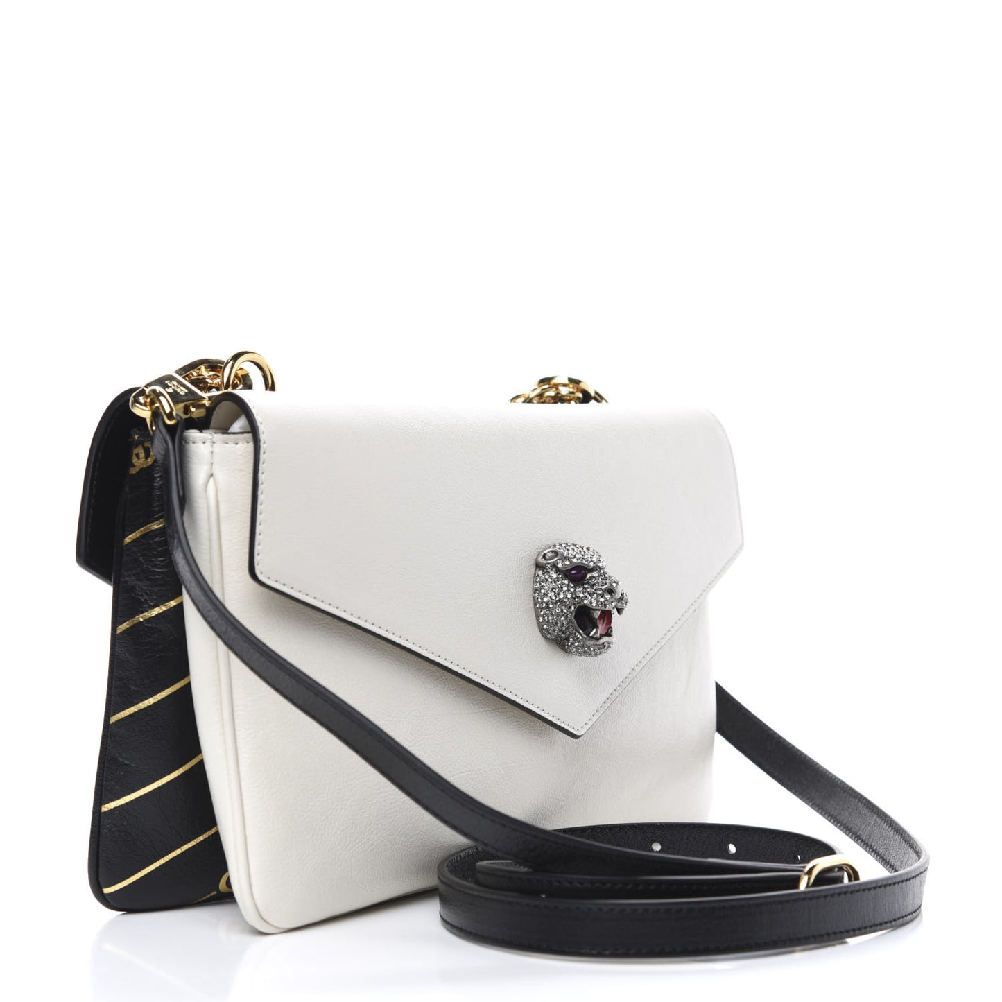 Calfskin Diagonal GG Medium Thiara Double Envelope Shoulder Bag Black White