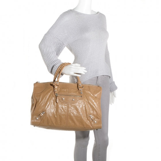 Agneau Giant 12 Silver Hardware Work Beige Nougatine
