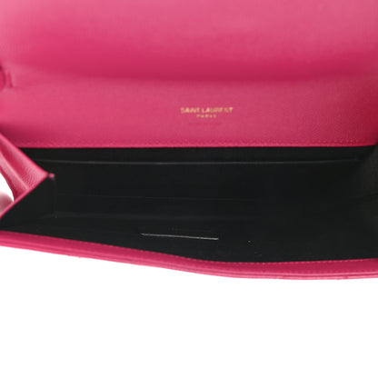 Saint Laurent Grain De Poudre Matelasse Chevron Monogram Envelope Clutch Fuxia Couture 6 of 8