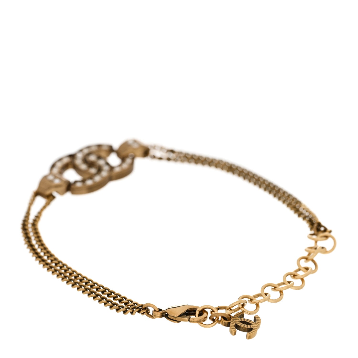 Chanel Crystal CC Chain Link Bracelet Aged Gold 3 of 5