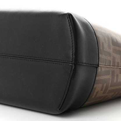 Fendi Glazed Fabric Vitello Century FF 1974 Stamp Patch Shopping Tote Mogano Panna Black 10 of 14