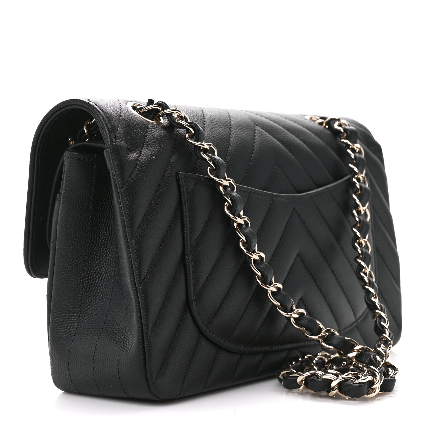 Caviar Chevron Quilted Small Double Flap Black