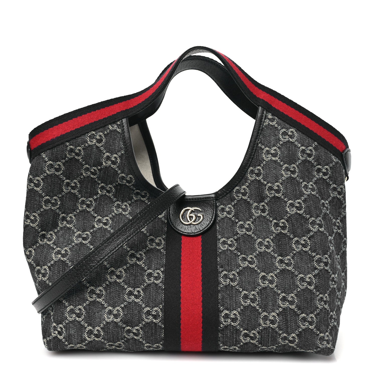 Gucci Denim GG Monogram Web Small Giglio Tote Blue White 1 of 11