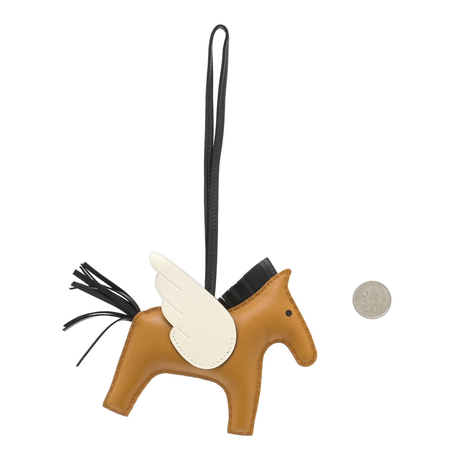 Hermes Milo Lambskin Grigri Rodeo Pegase Horse Bag Charm MM Sesame Black Nata 2 of 4