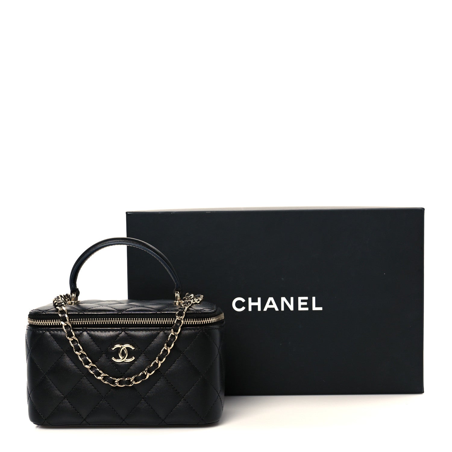 Chanel Lambskin Quilted Small Top Handle Vanity Case With Chain Black 11 of 11