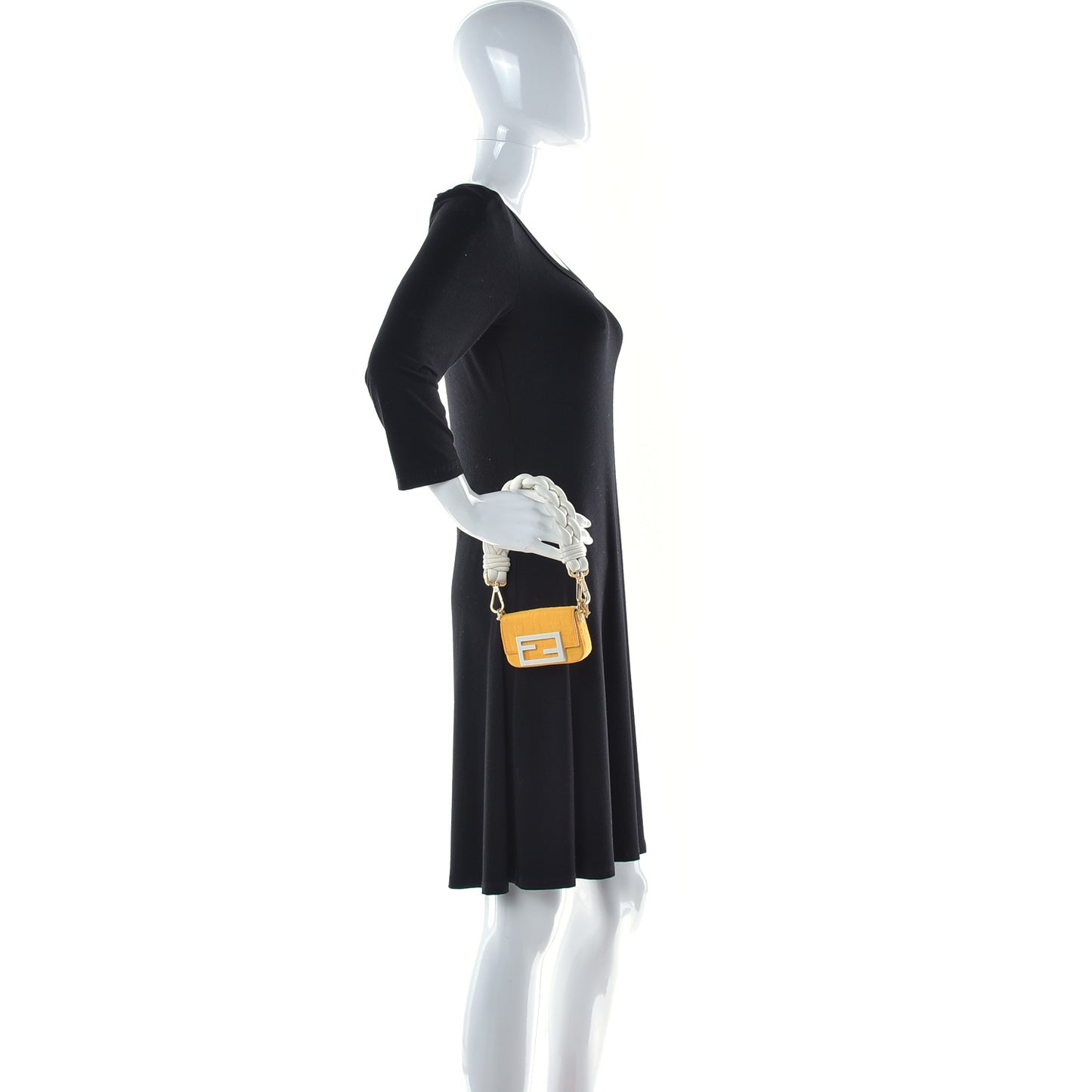 Nylon FF Embroidered Nano Baguette Maxi Handle Charm Yellow
