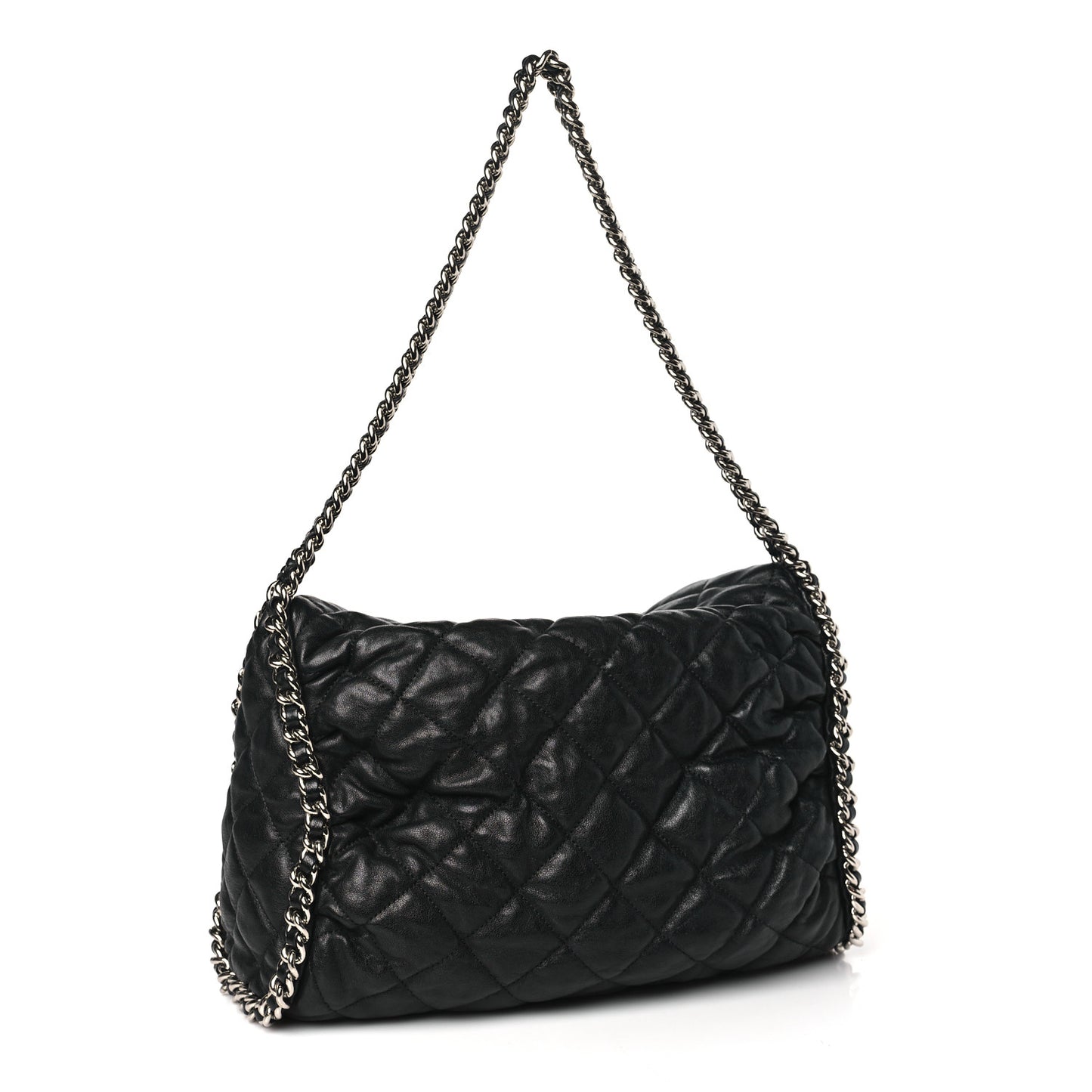 Washed Lambskin Chain Around Hobo Black