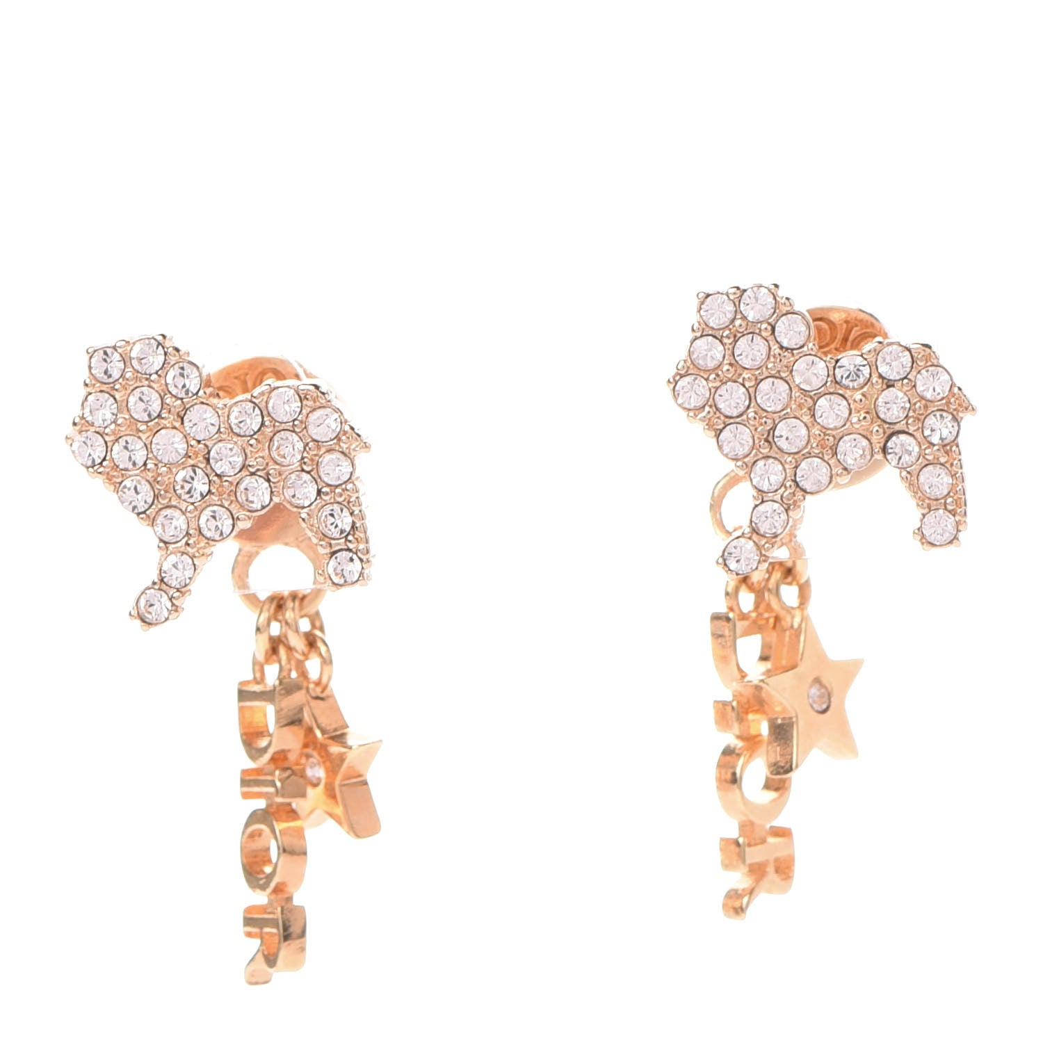 Christian Dior Crystal Diorable Lion Logo Drop Earrings Rose Gold 1 of 4