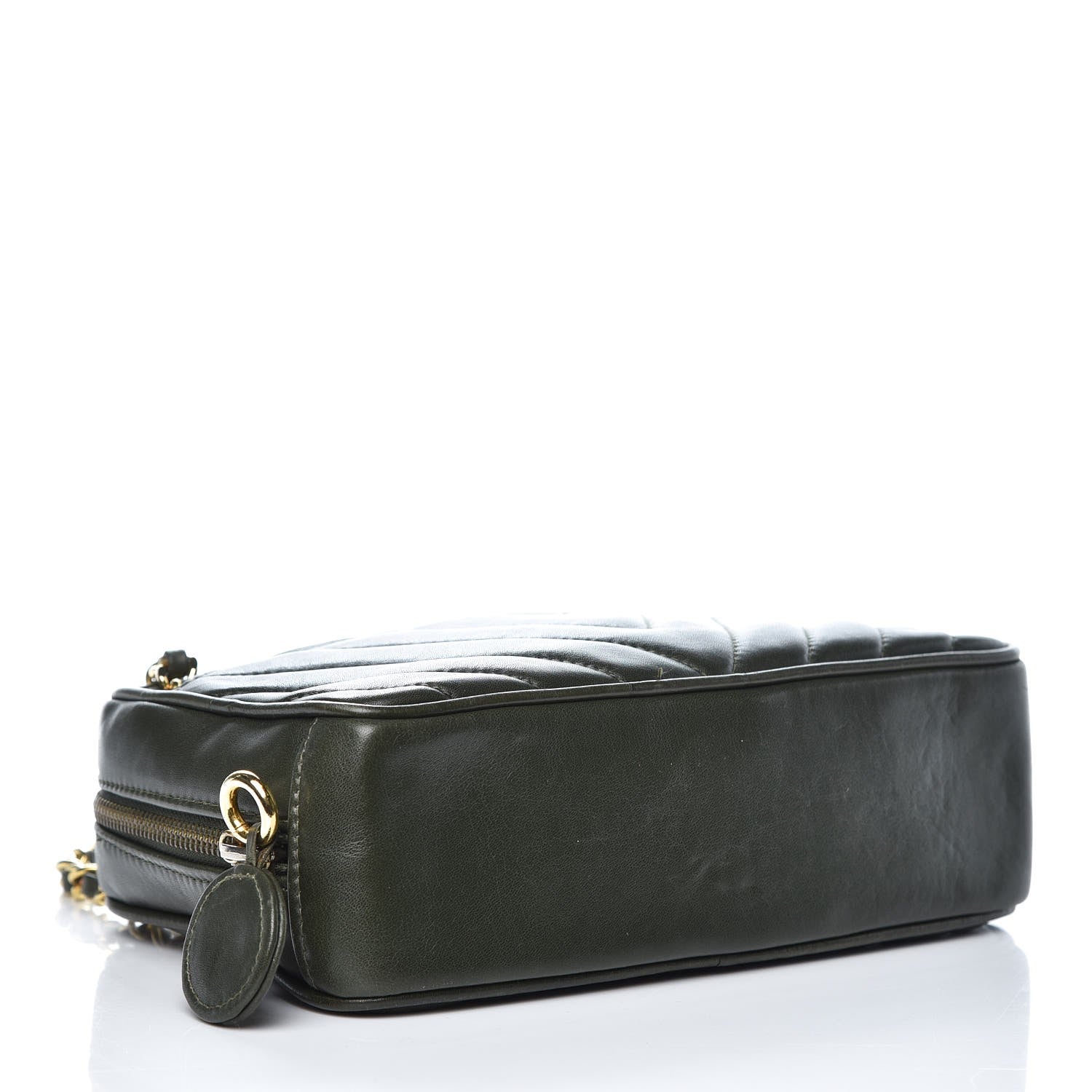 Chanel Lambskin Chevron Quilted Small Camera Case Green 4 of 14