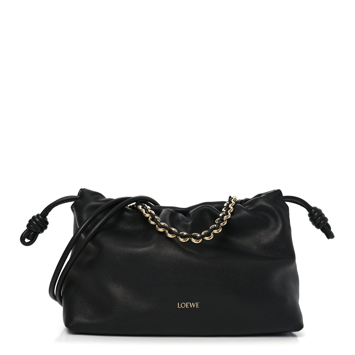 Mellow Nappa Medium Donut Chain Flamenco Knot Clutch  Black