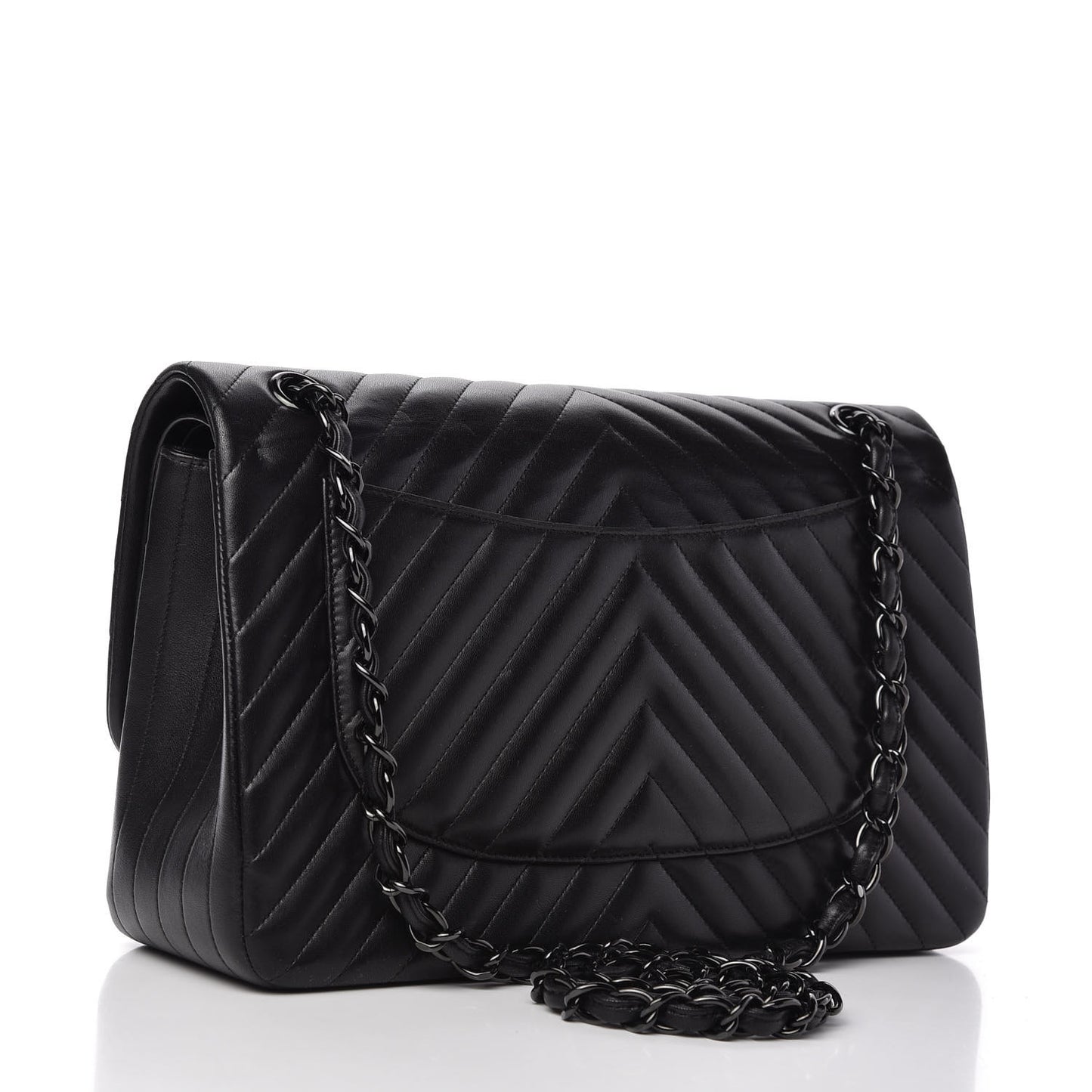 Lambskin Chevron Quilted Jumbo Double Flap So Black