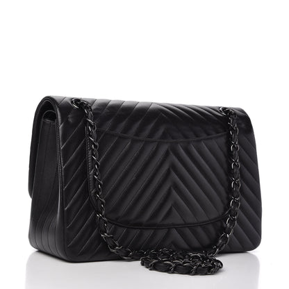 Chanel Lambskin Chevron Quilted Jumbo Double Flap So Black 3 of 10