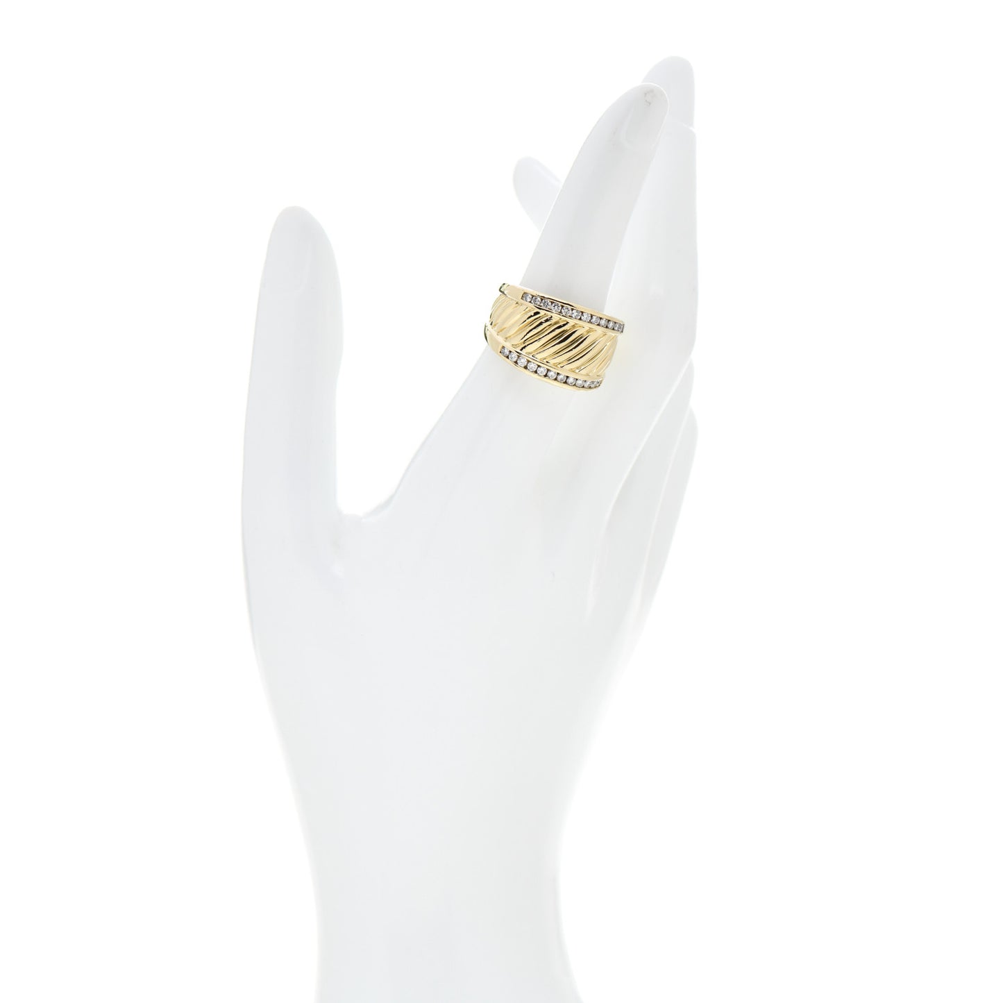 18K Yellow Gold Diamond Cable Cigar Band Ring 54 7