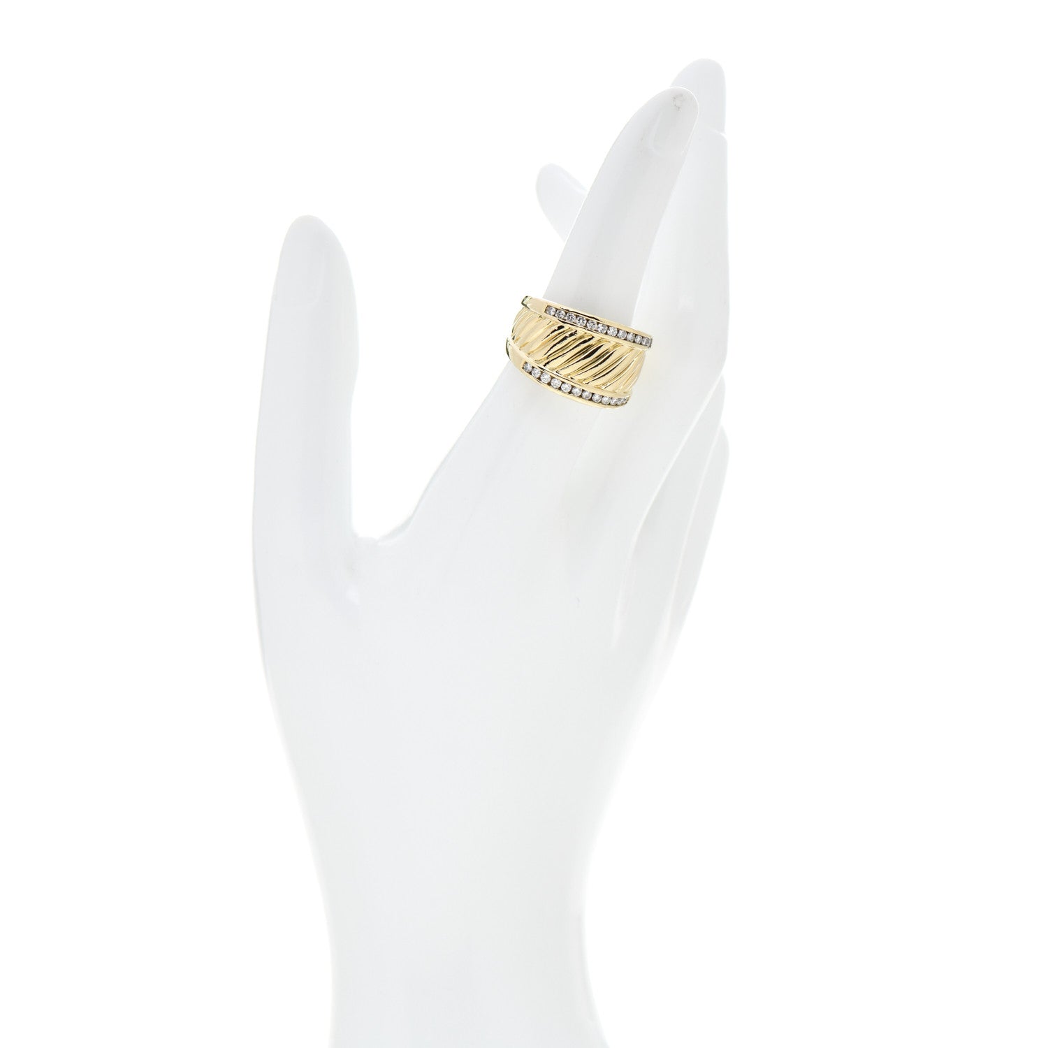 David Yurman 18K Yellow Gold Diamond Cable Cigar Band Ring 54 7 2 of 6
