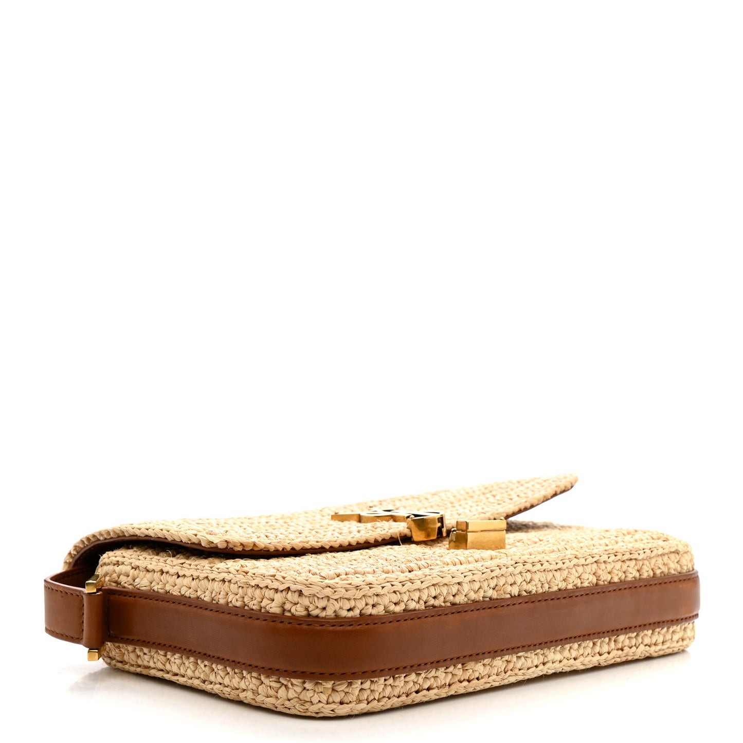Raffia Calfskin Medium Monogram Solferino Satchel Naturale Brick