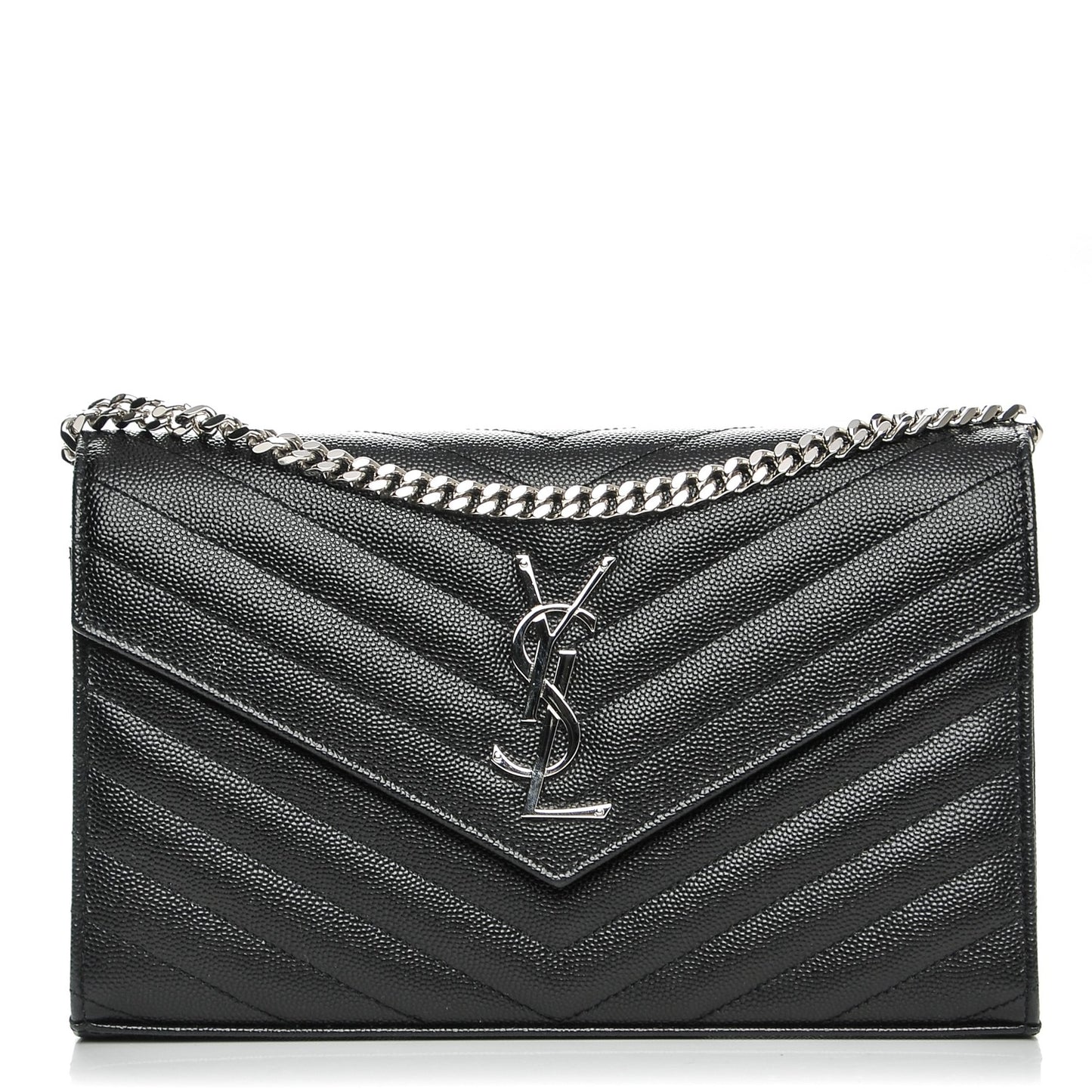 Grain De Poudre Matelasse Chevron Medium Monogram Chain Wallet Black