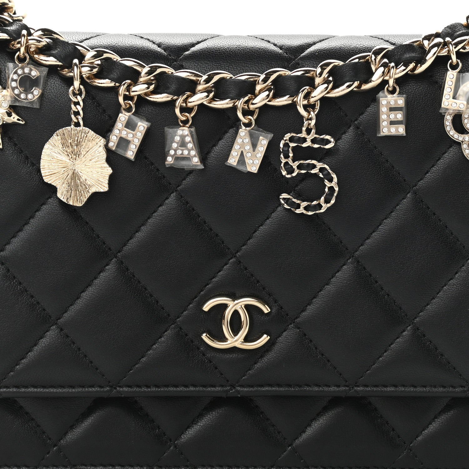 Chanel Lambskin Quilted Coco Charms Wallet On Chain Black 8 of 13