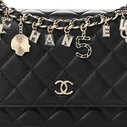 Chanel Lambskin Quilted Coco Charms Wallet On Chain Black 8 of 13