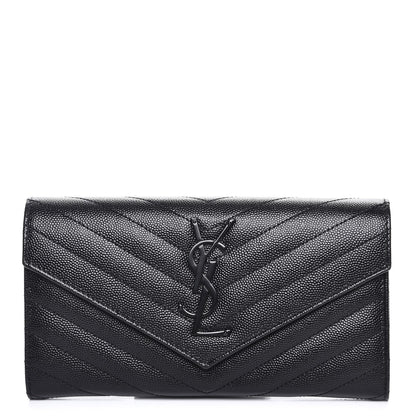 Saint Laurent Grain De Poudre Matelasse Chevron Monogram Flap Wallet Black 1 of 8