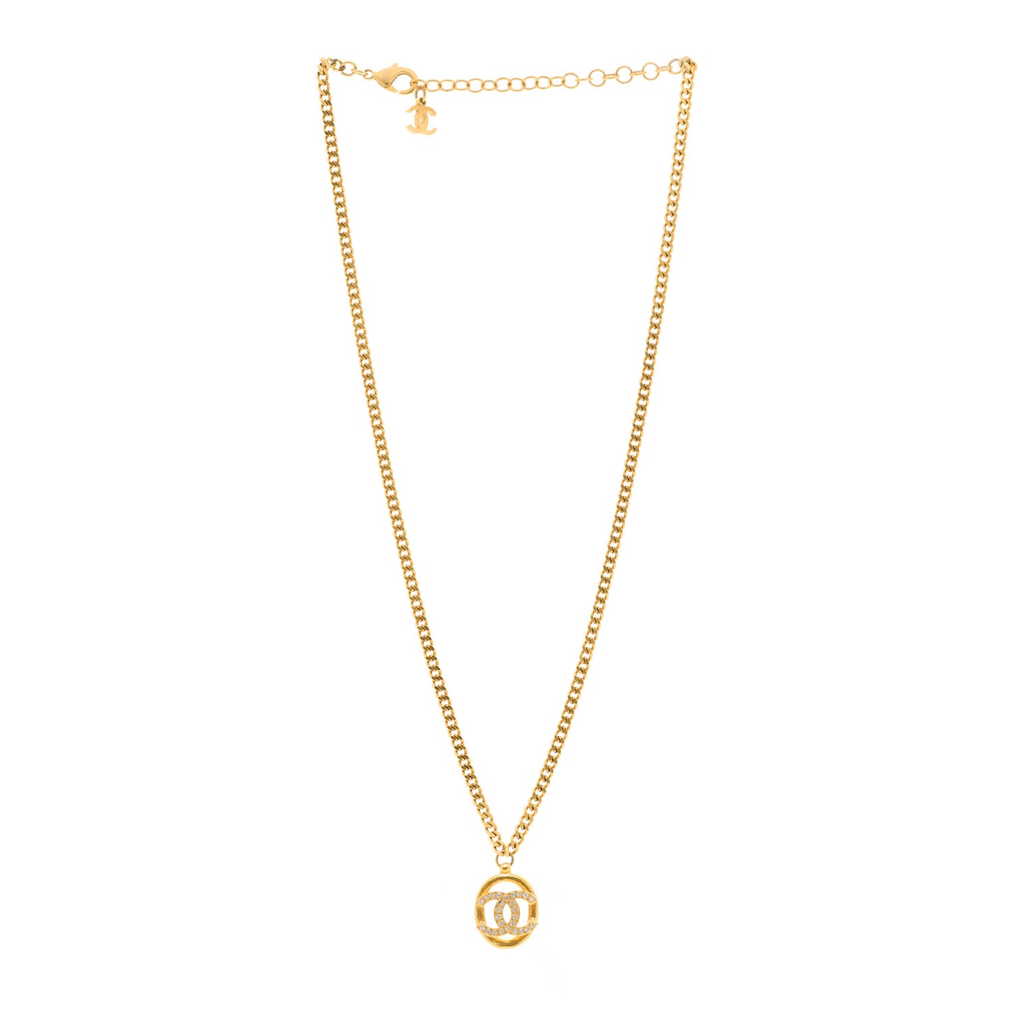 Crystal CC Chain Pendant Necklace Gold