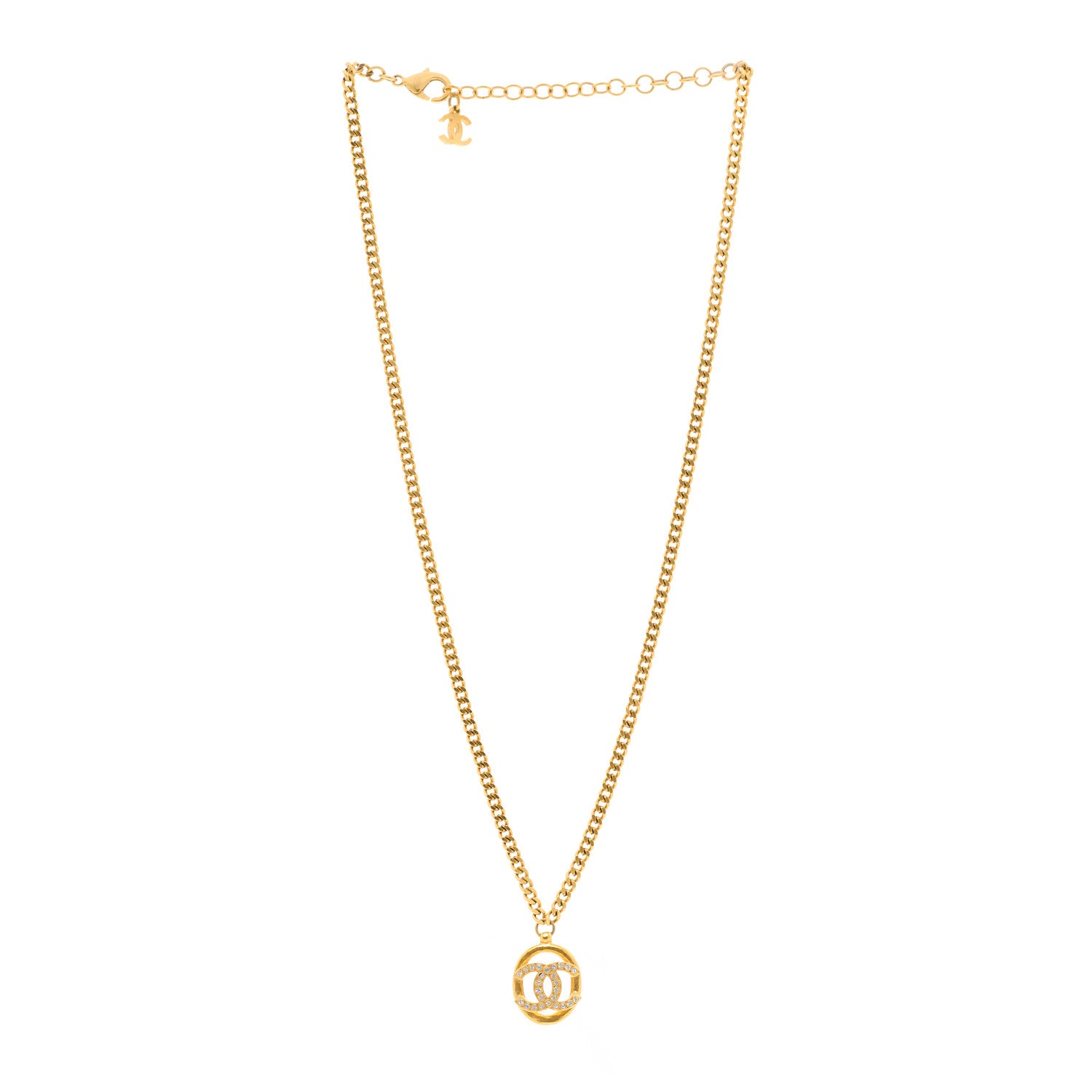 Chanel Crystal CC Chain Pendant Necklace Gold 3 of 5