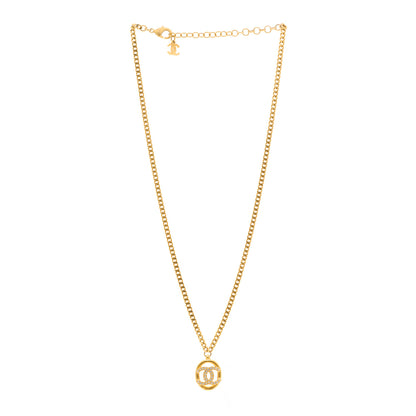 Chanel Crystal CC Chain Pendant Necklace Gold 3 of 5