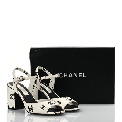 Chanel Printed Lambskin CC Sandals 37 White Black 15 of 15